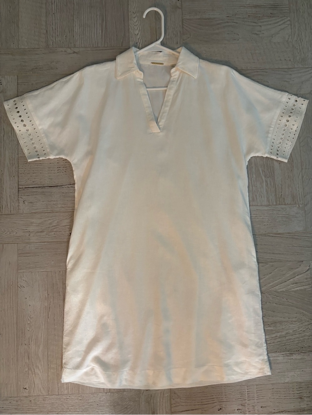 Elie Tahari White Eyelet Sleeve Polo Dress with Side Pockets